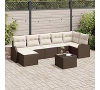 Qnhdfrt Set di 7 divani angolari in polyrattan, per esterni, con cuscino, colore marrone, crema, modulare, configurabile, per giardino, terrazza, balcone