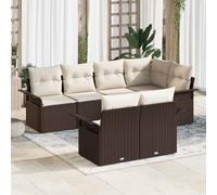 Qnhdfrt Set di 7 divani angolari per esterni, in polyrattan, colore marrone, con cuscino, per balcone, terrazza e giardino d'inverno