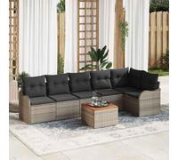 Qnhdfrt Set di 7 divani da giardino, colore grigio, grande, in PE rattan e legno di acacia, design moderno, con spazio di archiviazione e resistenza ai raggi UV, per terrazza, giardino e balcone