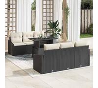 Qnhdfrt Set di 7 divani da giardino in polyrattan, colore nero, con cuscino, design moderno, per balcone, terrazza, giardino, salottino, mobili