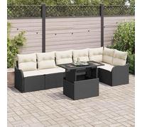 Qnhdfrt Set di 7 divani da giardino in polyrattan, colore nero, crema, modulare per esterni, per balcone, terrazza, giardino d'inverno, con cuscino resistente alle intemperie
