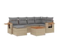 Qnhdfrt Set di 7 divani da giardino in polyrattan con cuscini, set modulare per terrazza e giardino, design in rattan beige, con contenitore e tavolino