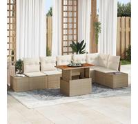 Qnhdfrt Set di 7 divani da giardino in polyrattan, con cuscino, beige, design moderno, per balconi, terrazze, giardini, lounge, set da esterno