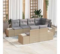 Qnhdfrt Set di 7 divani da giardino, in polyrattan, con cuscino, beige, resistente alle intemperie, per terrazze, balconi e giardini