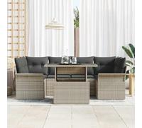 Qnhdfrt Set di 7 divani da giardino in rattan beige con cuscino grigio per balcone, terrazza, giardino d'inverno