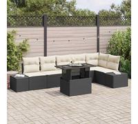 Qnhdfrt Set di 7 divani da giardino in rattan sintetico, colore nero, con cuscino crema, resistente alle intemperie, per terrazza, balcone e giardino