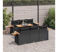 Qnhdfrt Set di 7 divani da giardino, in rattan sintetico, con braccioli e cuscini in legno di acacia, per terrazza, giardino, balcone, salone