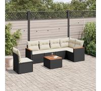 Qnhdfrt Set di 7 divani da giardino, in rattan sintetico, con tavolo e cuscino in legno di acacia, per terrazza, balcone, giardino