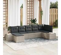 Qnhdfrt Set di 7 divani per esterni, grigio chiaro, in rattan naturale, con cuscino, per terrazza, giardino e giardino d'inverno