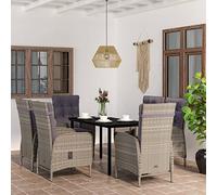 Qnhdfrt Set di 7 mobili da giardino con cuscino, grigio e nero, per esterni, in rattan PE e vetro, per terrazza, balcone