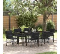 Qnhdfrt Set di 7 pezzi da giardino ESS in polyrattan nero con cuscino, per esterni, terrazza, balcone, giardino, design moderno, robusto e durevole