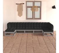 Qnhdfrt Set di 7 saloni da giardino in legno di pino massiccio con cuscino color antracite, 70 x 70 x 67 cm, modulare, espandibile, robusto, per balcone, terrazza e giardino