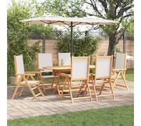 Qnhdfrt Set di 7 tovagliette da giardino pieghevole in legno di acacia bianco crema per 6 persone con sedie regolabili per terrazze, balcone e giardino