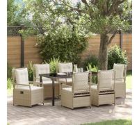 Qnhdfrt Set di 7 tovagliette da pranzo da giardino e terrazza beige in robusto rattan sintetico con schienale regolabile e cuscini imbottiti
