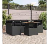Qnhdfrt Set di 7 tovagliette da pranzo da giardino in rattan sintetico e acacia nero con cuscini resistenti alle intemperie, design moderno per balcone, terrazza e giardino