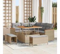 Qnhdfrt Set di 8 divani da giardino in polyrattan e acciaio con cuscino beige, design modulare per uso flessibile dello spazio, robusto e resistente alle intemperie, per terrazza, balcone e giardino