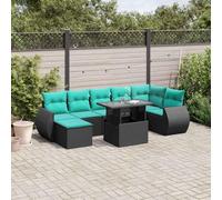 Qnhdfrt Set di 8 divani da giardino in polyrattan nero con sistema di sollevamento, tavolo da 100 x 55 cm, per giardino, balcone, terrazza