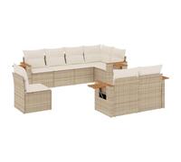 Qnhdfrt Set di 8 divani da giardino in rattan, per terrazza e balcone, divano modulare per esterni con spazio e tavolino d'appoggio, in rattan sintetico, beige