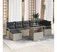 Qnhdfrt Set di 8 divani modulari per esterni, grigio chiaro, in rattan naturale, con cuscino, design moderno per giardino, balcone e giardino d'inverno