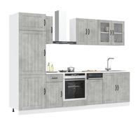 Qnhdfrt Set di 8 mobili da cucina Lucca grigio cemento in legno con armadio pensile e armadietto alto per l'organizzazione della cucina
