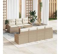 Qnhdfrt Set di 8 mobili da giardino in polyrattan, colore beige/bianco, con tavolo in legno di acacia, 55 x 55 cm, resistente ai raggi UV e piedini regolabili in altezza, per esterni, terrazza