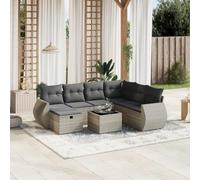 Qnhdfrt Set di 8 pezzi da giardino in rattan PE grigio chiaro con tavolo in vetro e cuscino per terrazza, giardino, balcone, salone