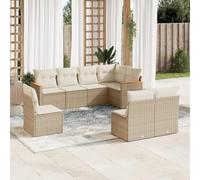 Qnhdfrt Set di 8 pezzi per divano da giardino in rattan PE beige con cuscino e spazio per terrazza, giardino e balcone