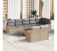 Qnhdfrt Set di 9 divani da giardino, colore beige, moderno, per esterni, in polyrattan e legno massiccio, per balcone, terrazza e giardino