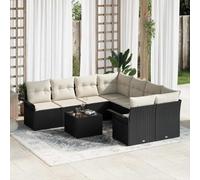 Qnhdfrt Set di 9 divani da giardino, colore nero, design moderno, in polyrattan, per esterni, con cuscino per terrazza, balcone e giardino d'inverno