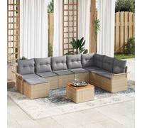 Qnhdfrt Set di 9 divani da giardino con cuscino, beige, grigio, in polyrattan, per 8 persone, con spazio di archiviazione e tavolo per terrazza, balcone