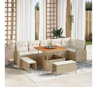 Qnhdfrt Set di 9 divani da giardino con cuscino in rattan sintetico, colore beige, moderno, per giardino e balcone, con materiali resistenti alle intemperie