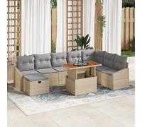 Qnhdfrt Set di 9 divani da giardino in polyrattan beige con cuscino grigio per esterni per 8 persone con spazio di archiviazione e tavolo da giardino