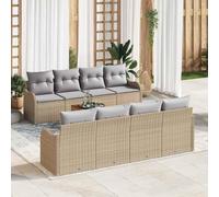 Qnhdfrt Set di 9 divani da giardino in polyrattan con tavolo in legno di acacia e vano portaoggetti beige bianco per terrazza giardino e balcone