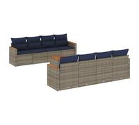 Qnhdfrt Set di 9 divani da giardino in polyrattan con tavolo, mobili lounge con contenitore, set modulare per terrazza, grigio, cuscini in poliestere inclusi