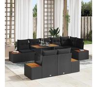 Qnhdfrt Set di 9 divani da giardino in polyrattan e acacia di colore nero, moderno set per esterni con spazio per giardino e terrazza