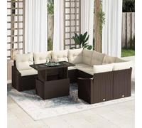 Qnhdfrt Set di 9 divani da giardino in polyrattan marrone con cuscino per 8 persone, set di mobili da esterno con tavolo per terrazza, balcone e giardino