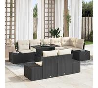 Qnhdfrt Set di 9 divani da giardino in polyrattan nero con cuscini color crema per esterni, set per 8 persone