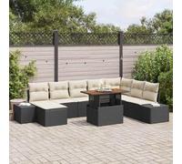 Qnhdfrt Set di 9 divani da giardino in rattan naturale, color crema, con vano portaoggetti e cuscino per 8 persone, mobili da giardino