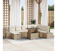 Qnhdfrt Set di 9 divani da giardino in rattan naturale con cuscino impermeabile e spazio per 8 persone