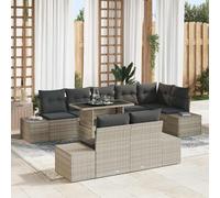 Qnhdfrt Set di 9 divani da giardino in rattan sintetico con cuscino grigio, set da salotto moderno per esterni, con spazio per terrazza, balcone e giardino d'inverno
