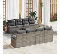 Qnhdfrt Set di 9 divani da giardino in rattan sintetico grigio con cuscino, moderno set da esterno per terrazza, balcone e giardino, salvaspazio e configurabile in modo flessibile
