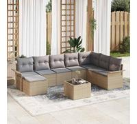 Qnhdfrt Set di 9 divani sezionali per esterni, in rattan naturale, con cuscini grigi, comodi da giardino, per terrazza, balcone e giardino