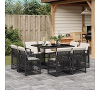 Qnhdfrt Set di 9 mobili da giardino in polyrattan, nero, con 110 x 106 x 73 cm, pieghevole, con spessi cuscini, resistente ai raggi UV, salvaspazio, per balcone, terrazza e campeggio
