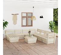 Qnhdfrt Set di 9 pezzi da giardino in legno di abete rosso impregnato, set da divano con elemento angolare e pouf, per terrazza, balcone, giardino
