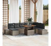 Qnhdfrt Set di 9 pezzi da giardino in polyrattan grigio con vano portaoggetti e cuscino, design moderno per terrazza, balcone e giardino