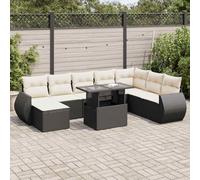 Qnhdfrt Set di 9 pezzi per divano da giardino in rattan PE nero con cuscino da tavolo e spazio per terrazza, balcone, giardino