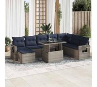 Qnhdfrt Set di 9 pezzi per divano da giardino, in rattan sintetico, con cuscino, spazio e ripiano per terrazza, balcone, giardino