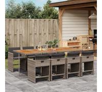 Qnhdfrt Set di 9 sedie da giardino con tavolo in legno di acacia e 8 sedie, grigio PE rattan per esterni, sedie pieghevoli per terrazza, giardino, balcone