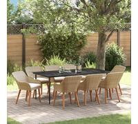 Qnhdfrt Set di 9 tavoli da giardino in polyrattan, colore beige, rettangolare, per esterni, con 8 sedie, per giardino e balcone, resistente ai raggi UV