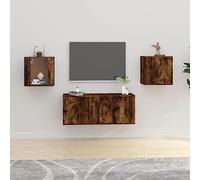 Qnhdfrt Set di armadi da parete per TV in legno in affumicatura 40 x 34,5 x 40 cm, montaggio a parete con spazio di archiviazione, design elegante per soggiorno e camera da letto